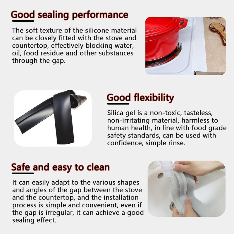 kookkit Store غطاء فراغات الموقد المرن 2 عبوة، حشوات سيليكون بين العداد وموقد الطهي، غسالة، فرن، مجفف، سهل المسح، مادة سيليكون غذائية (أبيض، 25 بوصة) - Image 5